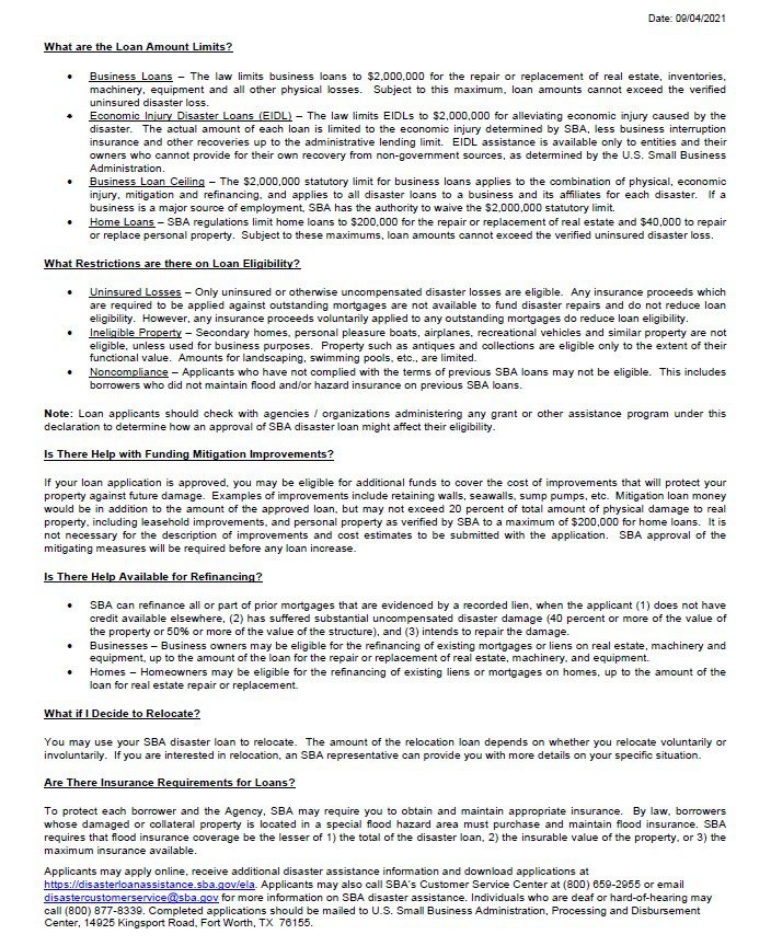 Details and Deadlines SBA Disaster Loan Applications