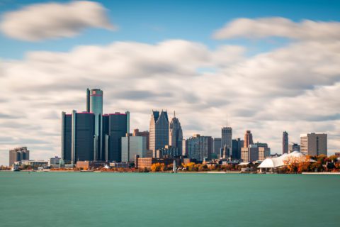 Detroit, Michigan, USA on the Detroit River