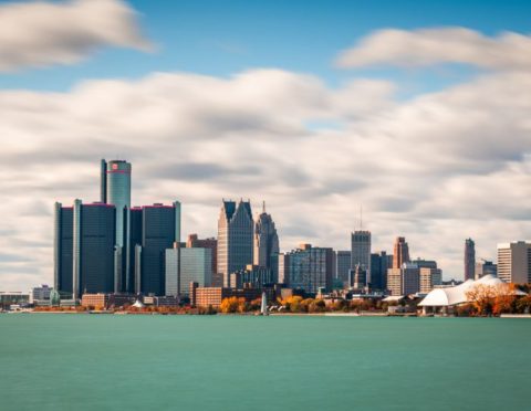 Downtown Detroit skyline on the river