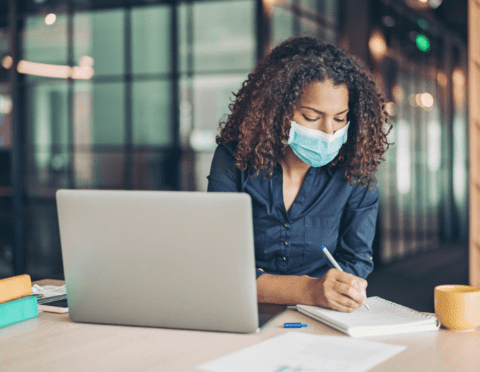 Employee with face mask