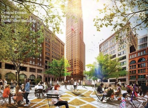 A rendering of planned improvements at Capitol Park in downtown Detroit