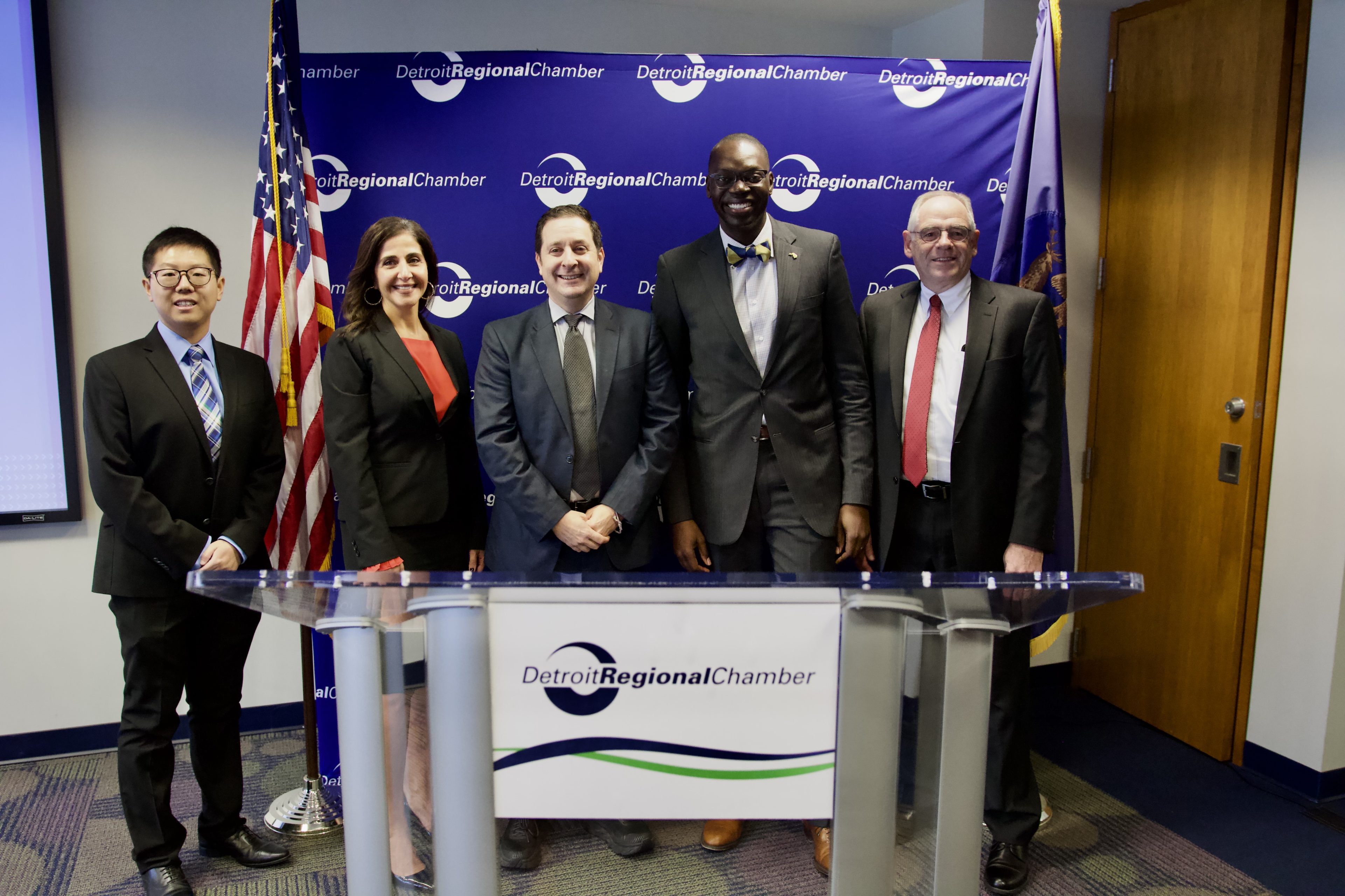 Group shot of Global Detroit news conference speakers