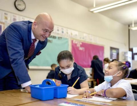 Detroit Superintendent Nikolai Vitti with students