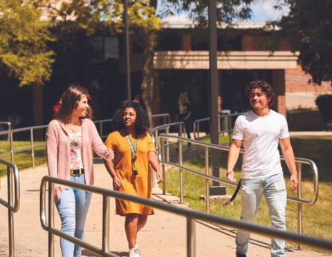 Students walking on campus