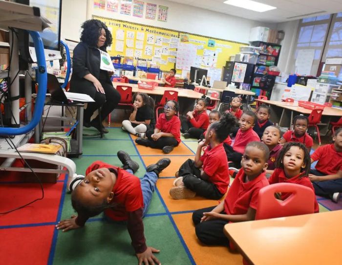 Students in a classroom in Pulaski Elementary-Middle School in Detroit