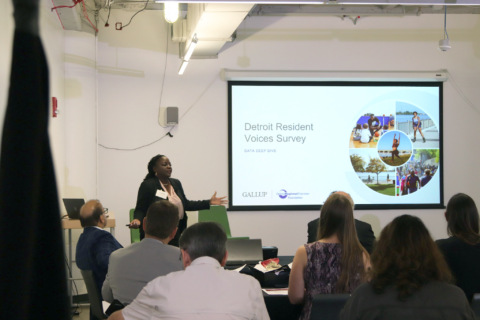 Camille Lloyd speaks at the Detroit Resident Voices Survey report event