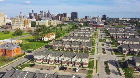 Aerial view of Detroit downtown residential area Michigan USA