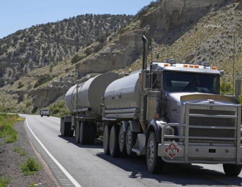 a tanker truck on the highway