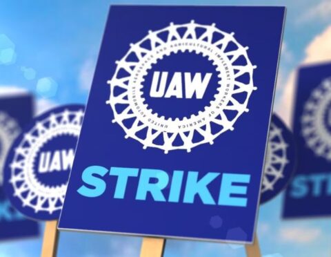 UAW logo on picket sign