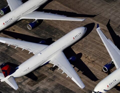 Parked Delta airline passenger planes