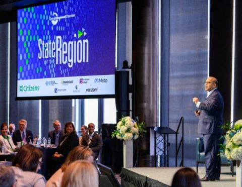 Sandy K. Baruah speaks at the 2024 State of the Region event
