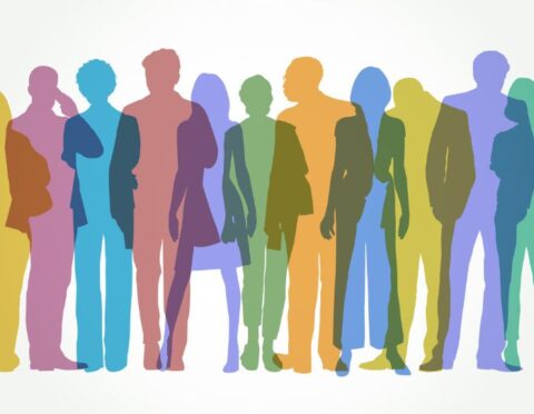 Colourful overlapping silhouettes of Professional or Business people.