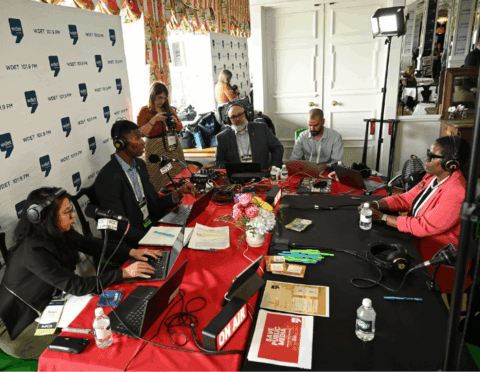 Local news media ttend media row at the Detroit Policy Conference