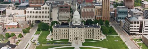 Aerial view of Michigan's Capitol Building