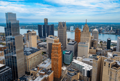 Downtown Detroit Skyline and River