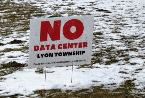 'No Data Centers' Lyon Township Lawn Sign