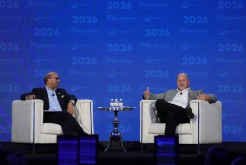 Sandy K. Baruah and Bob Riney speak at the 2026 Mackinac Policy Conference