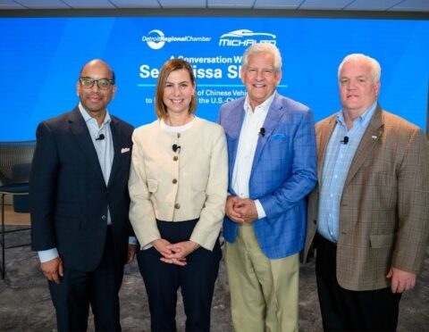U.S. Senator Elissa Slotkin, Sandy K. Baruah, Guy Gordon, and Glenn Stevens. Jr.