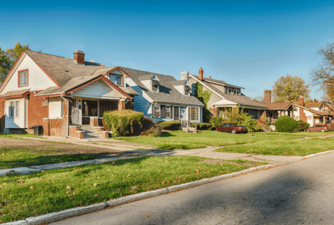 A block of tidy and well-maintained houses is located on Eason Street in the Highland Park community in Detroit.