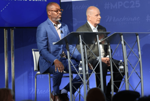 Stephen Henderson and Nolan Finley at 2025 Mackinac Policy Conference Mayoral Debate