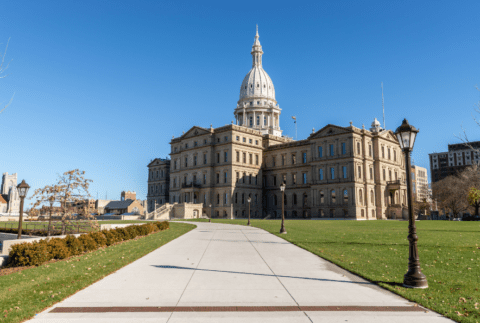 Michigan State Capitol building in Lansing, Michigan.
