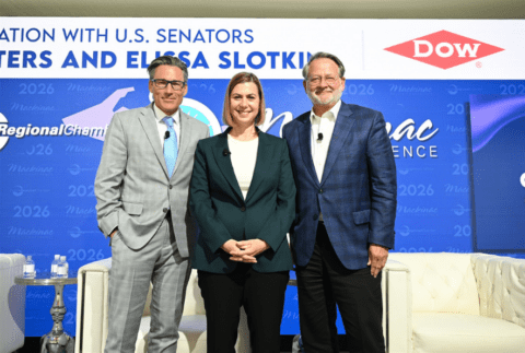 Jason Colthorp, Sen. Elissa Slotkin, and Sen. Gary Peters at 2026 Mackinac Policy Conference