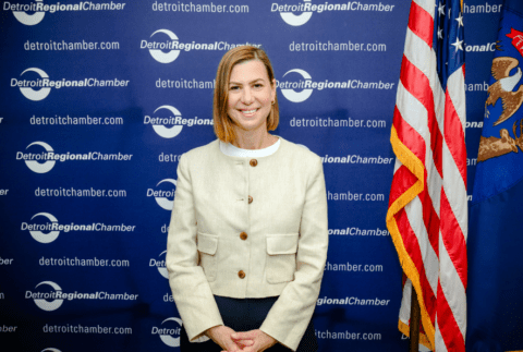 U.S. Senator Elissa Slotkin at a roundtable at the Detroit Regional Chamber