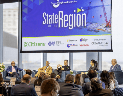 Sandy K. Baruah, Dennis W. Archer Jr., Anthony Chang, Yasmeen Jasey, and Trevor Lauer at 2026 State of the Region