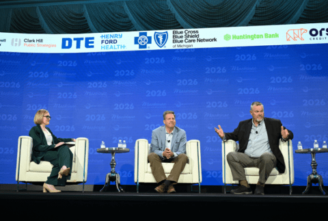 Zoe Clark, Chris Sununu, and Jon Tester at the 2026 Mackinac Policy Conference