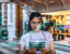 Woman holding tablet with AI displayed