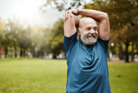 a man stretching