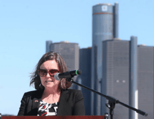 The Windsor Essex Chamber of Commerce held its 150th annual general meeting on Thursday, September 24, 2026 at the Legacy Beacon on the city waterfront. Guest speaker Andrea Clements, Consul General of Canada in Detroit speaks during the event.
