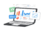Digital Screen flat Illustration, Video player, gallery, development, seo analysis concept with floating elements. Development banner design with cartoon vector.