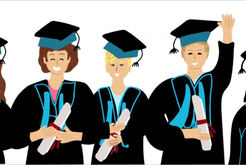 Happy graduate students with diploma certificate in their hands. young women and men. Graduate ceremony campus, college, school.